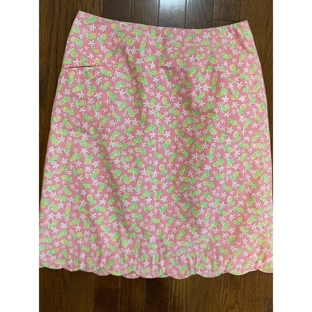 Vintage Lilly Pulitzer pink‎ Pineapple Skirt 4 Scalloped Hem White Label